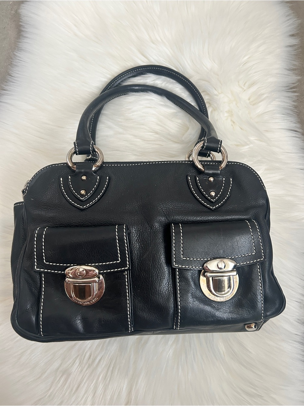 Marc Jacobs black leather top handle satchel purse
